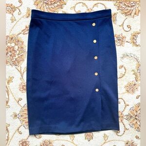 The Limited Navy Blue Pencil Skirt with Gold Buttons